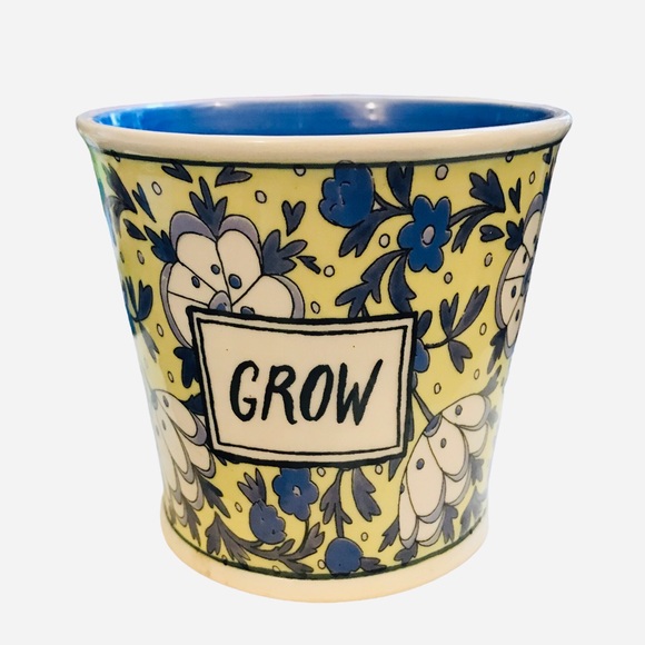 Molly Hatch Anthropologie GROW Flower Pot Planter 4" Take Root Blue Yellow - Picture 3 of 10